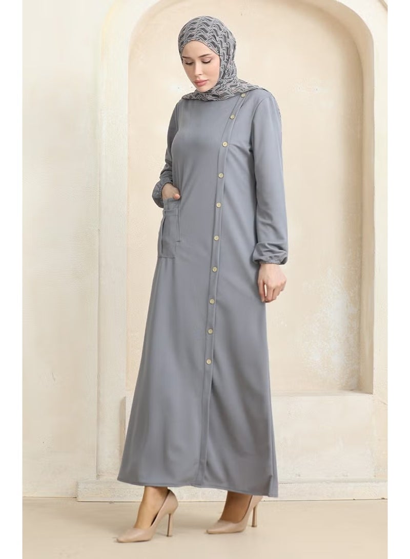 Sefa Merve Buttoned Pocket Dress 3029-01 Gray - Image 1